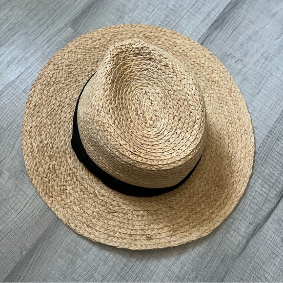NEW & OTHER STORIES Grosgrain-Trimmed Straw Hat Tan Natural Black - Picture 5 of 11